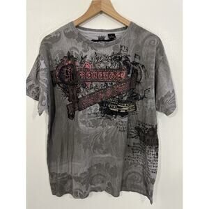 Y2K Rock Streetwear Goth Grunge T-Shirt L Skate Biker Tattoo Pirate Ship 90s Alt